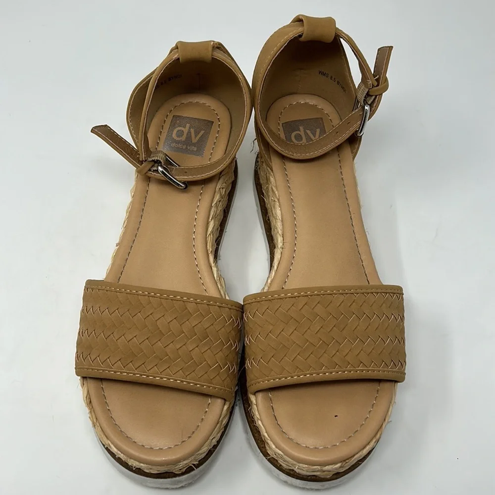 Dolce Vita Tan Leather Straw Espadrille Platform Sandals Size 8.5